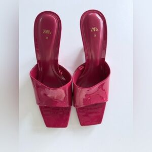 Zara Glossy Raspberry Patent Slide Mules